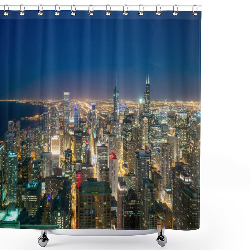 Personality  Aerial View Of Chicago Downtown Skyline At Sunset From High Above. Shower Curtains