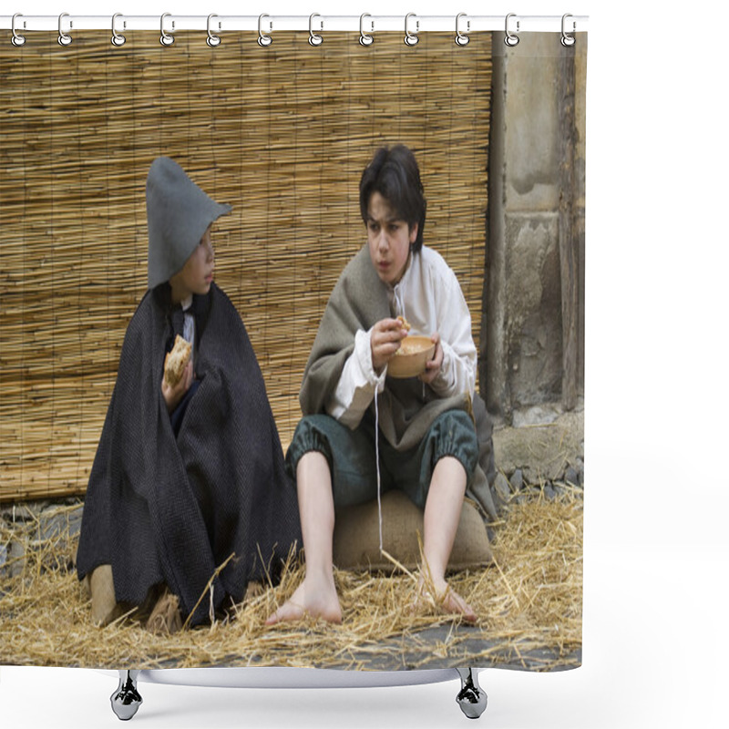 Personality  Poor Children In The Street. Participants Of Medieval Costume Party Shower Curtains