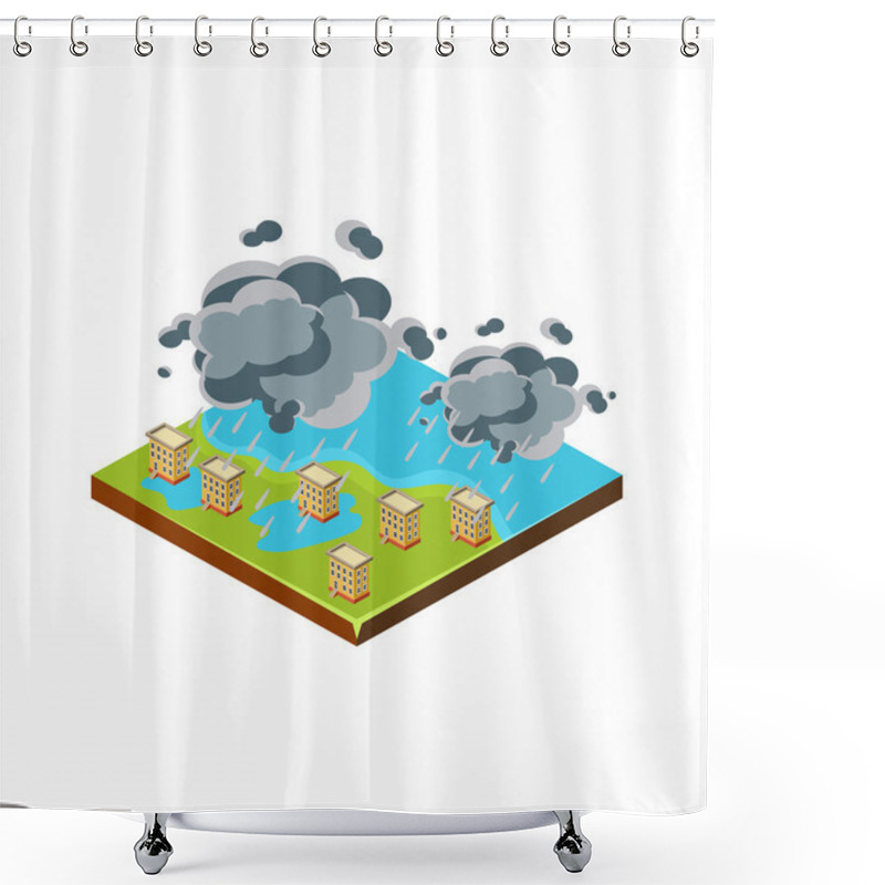 Personality  Flood In City. Natural Disaster Icon. Shower Curtains