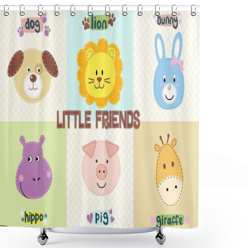 Personality  Vector Illustration Of Cute Animal Faces For Baby Design. Shower Curtains