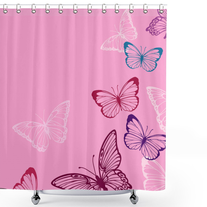 Personality  Vector Background Contour Butterflies Fly In Pink Shades Shower Curtains