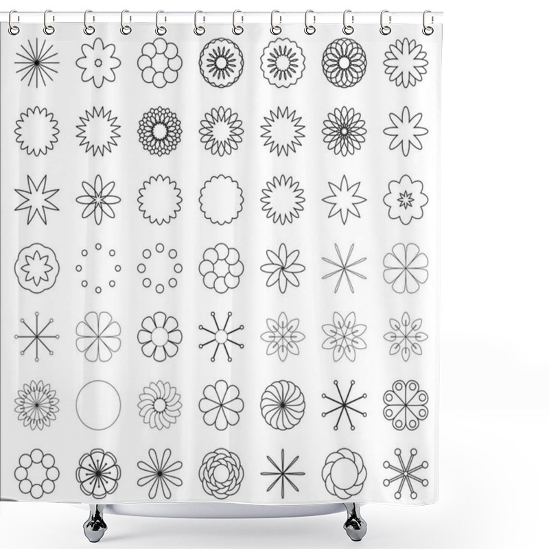 Personality  The Constructor Of Flowers. A Set Of Simple Elements For Creating Colors. Monochrome Floral Icon Set Of 49 Silhouette Flowers Isolated On White Background. Stylized Summer Or Spring Flowers, Floral De Shower Curtains