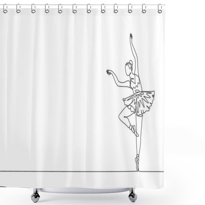 Personality  One Single Line Drawing Of Young Beauty Dancer Woman On Tutu Exercise Classic Ballet Dance At Ballet Class Vector Graphic Illustration. Choreographic Move Concept. Modern Continuous Line Draw Design Shower Curtains