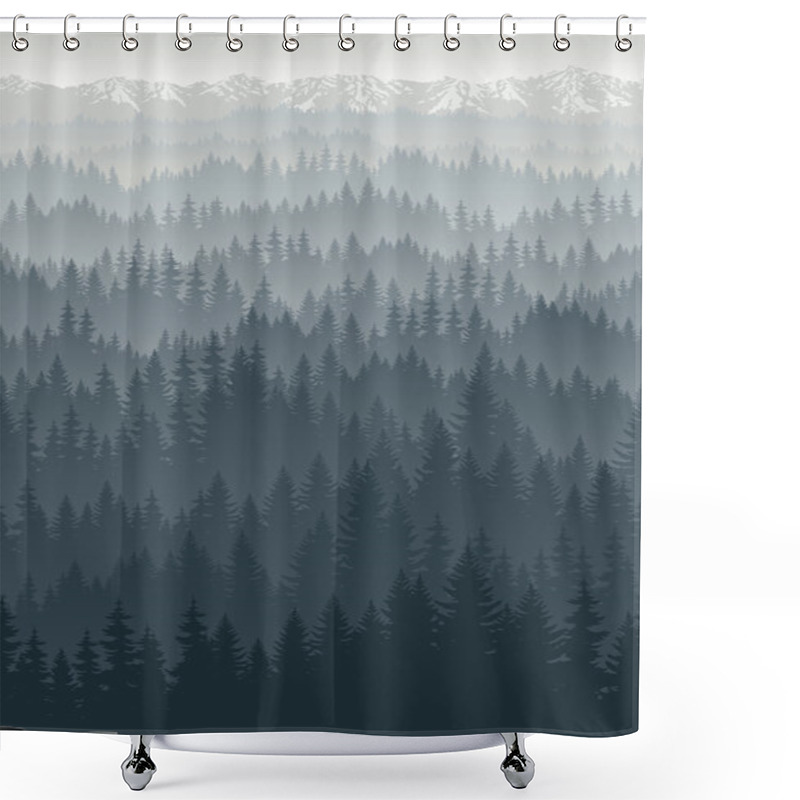 Personality  Vector Mountains Forest With Fog Background Texture Seamless Pattern Shower Curtains