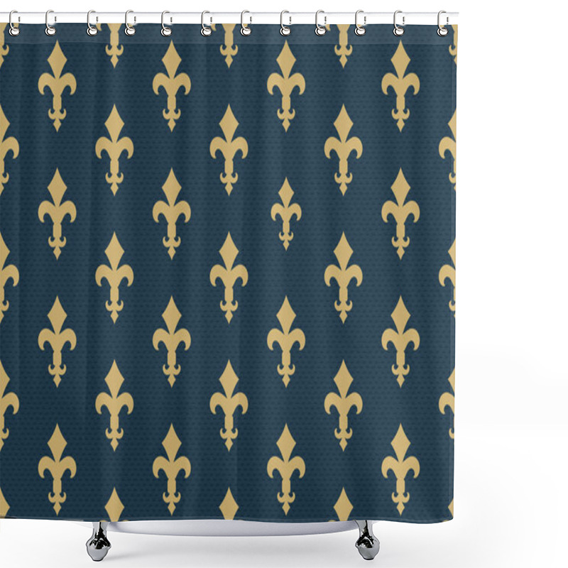 Personality  Vintage Luxury Fleur-de-lis Seamless Royal Background. France Historic  Ornamental Pattern With Heraldic Symbol Fleur-de-lis. Blue And Gold Style Immaculate Virgin Symbolics. Vector Illustration Shower Curtains