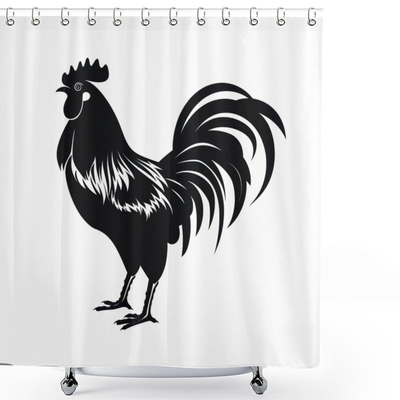 Personality  Stylized Silhouette Of A Rooster With Elegant Feathers And A Proud Stance. Shower Curtains