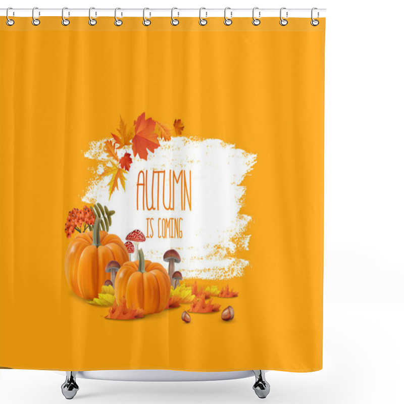 Personality  Autumn Is Coming With Leaves, Pumpkins, Vector Illustration  Shower Curtains