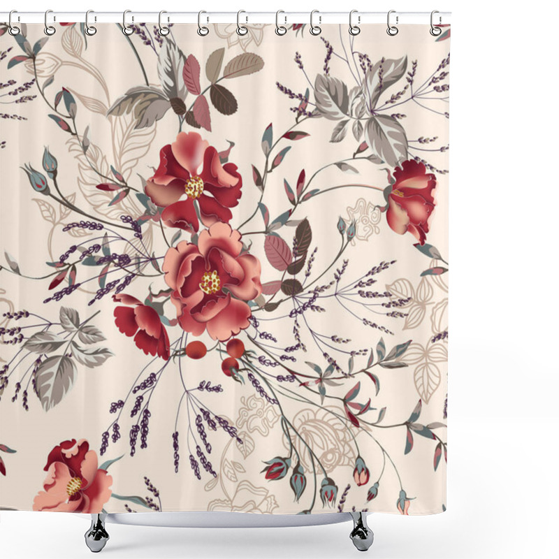 Personality  Flower Vector Illustration With Burgundy Roses And Leaves. Shower Curtains