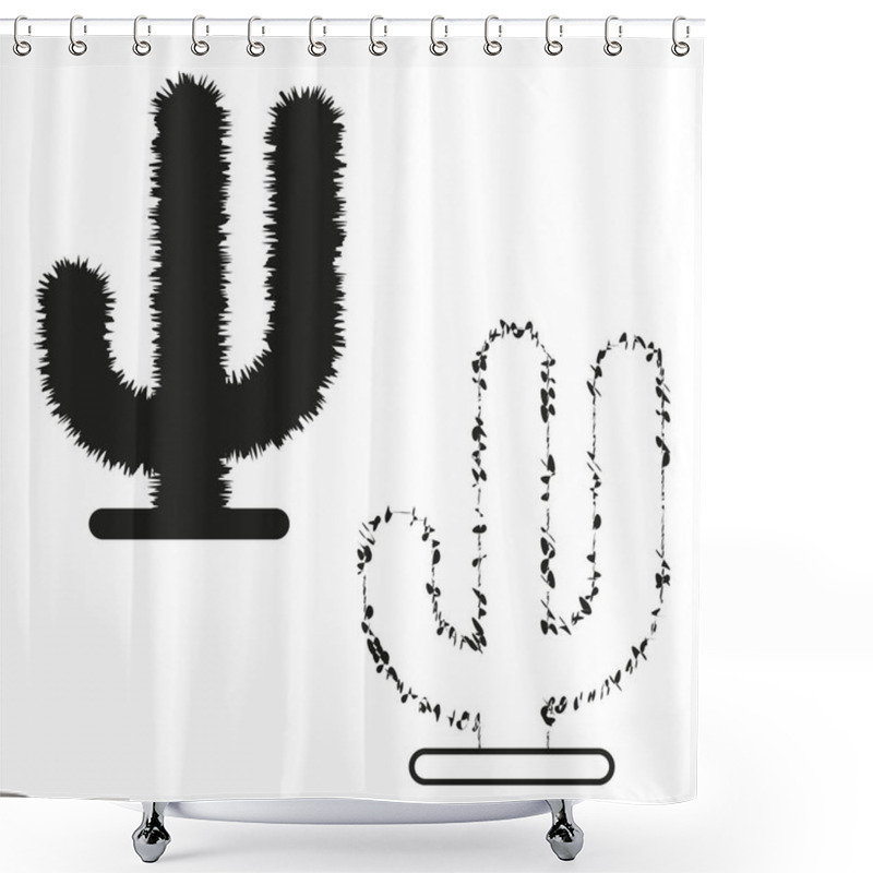 Personality  Silhouette Cactus Icon. Outline Cactus With Leaves. Desert Plant Concept. Vector Illustration. EPS 10. Shower Curtains