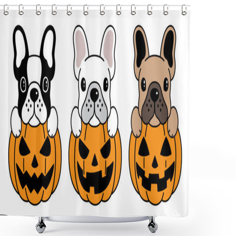 Personality  Dog Vector French Bulldog Pumpkin Halloween Icon Logo Illustration Symbol Cartoon Shower Curtains