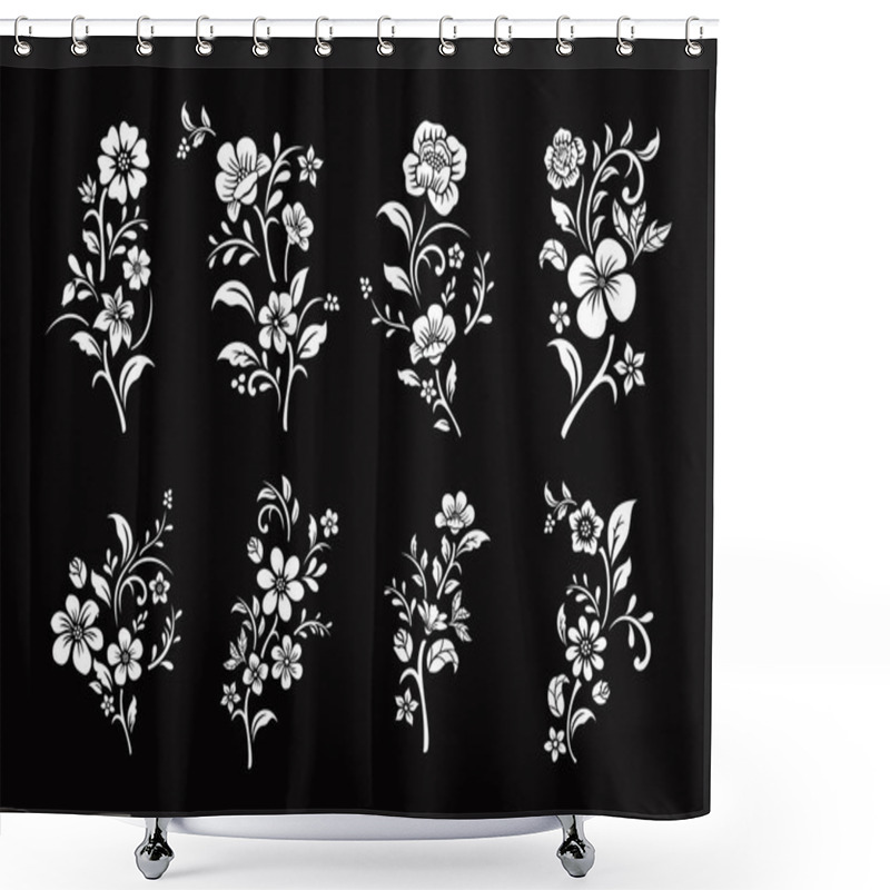 Personality  Set Of Black And White Flowers Cutting Shower Curtains