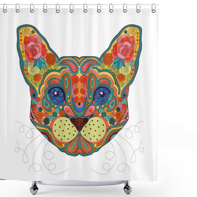 Personality  Ethnic Zentangle Ornate HandDrawn Egypt Cat Head. Painted Doodle Animal Head Vector Illustration. Sketch For Tattoo, Poster, Print Or T-shirt. Relaxing Coloring Book For Adult And Children. Shower Curtains