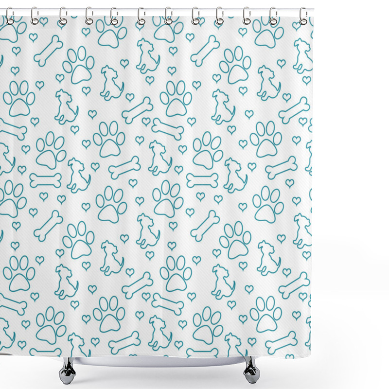 Personality  Teal And White Doggy Tile Pattern Repeat Background Shower Curtains