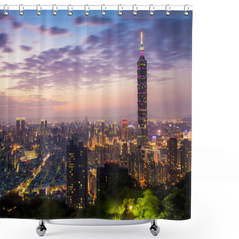 Personality  Taipei's City Skyline At Sunset With The Famous Taipei 101 Shower Curtains