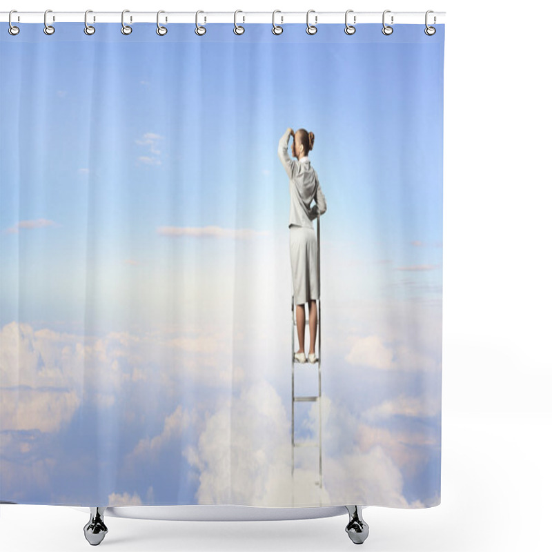 Personality  Businesswoman Standing On Ladder Shower Curtains