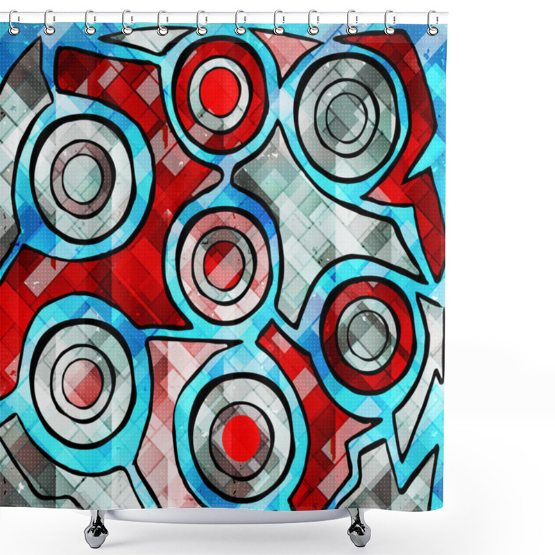 Personality  Bright Graffiti Geometric Seamless Pattern Grunge Effect Shower Curtains