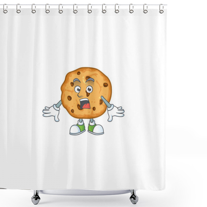 Personality  Cartoon Character Design Of Chocolate Chips Cookies With A Surprised Gesture Shower Curtains