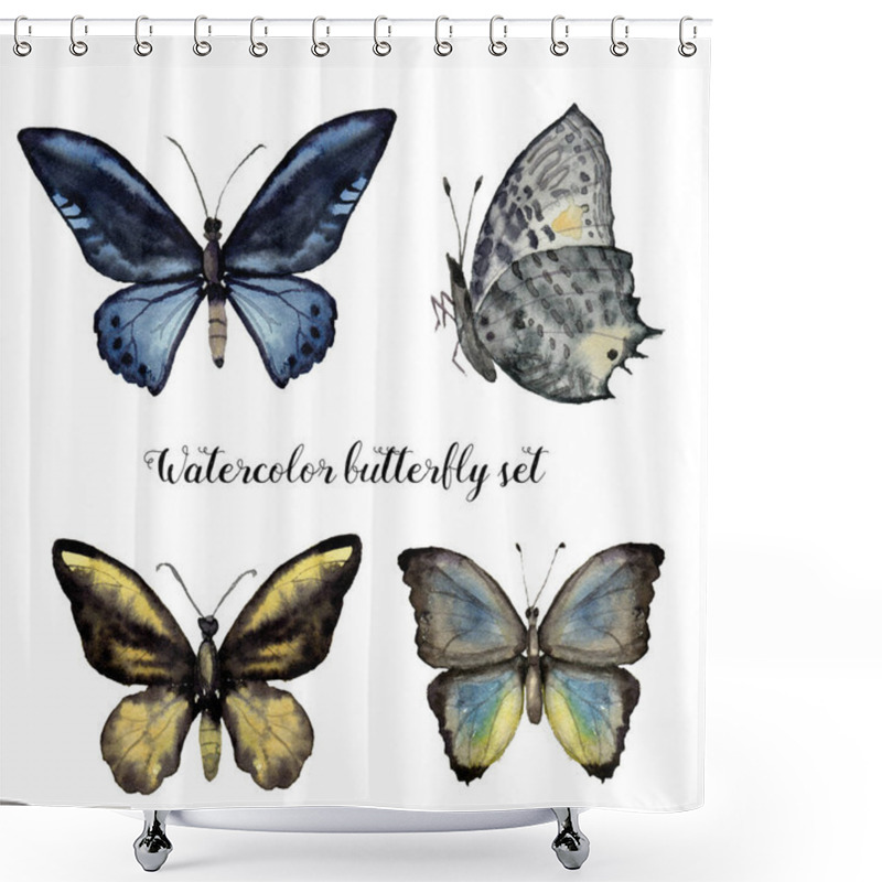 Personality  Watercolor Butterfly Set. Hand Painted Insect Collection Isolated On White Background. Illustration For Design, Print. Shower Curtains