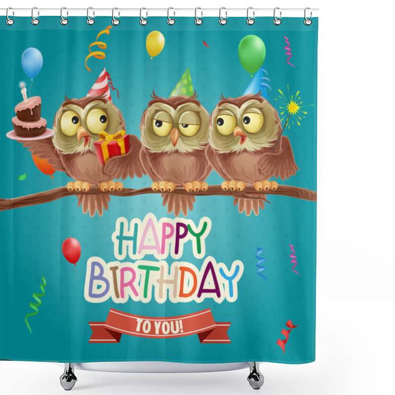 Personality  Happy Birthday Banner With Owls Shower Curtains