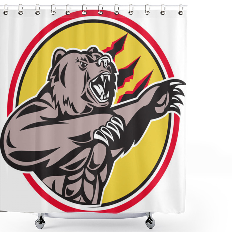 Personality  California Grizzly Bear Swiping Paw Circle Retro Shower Curtains