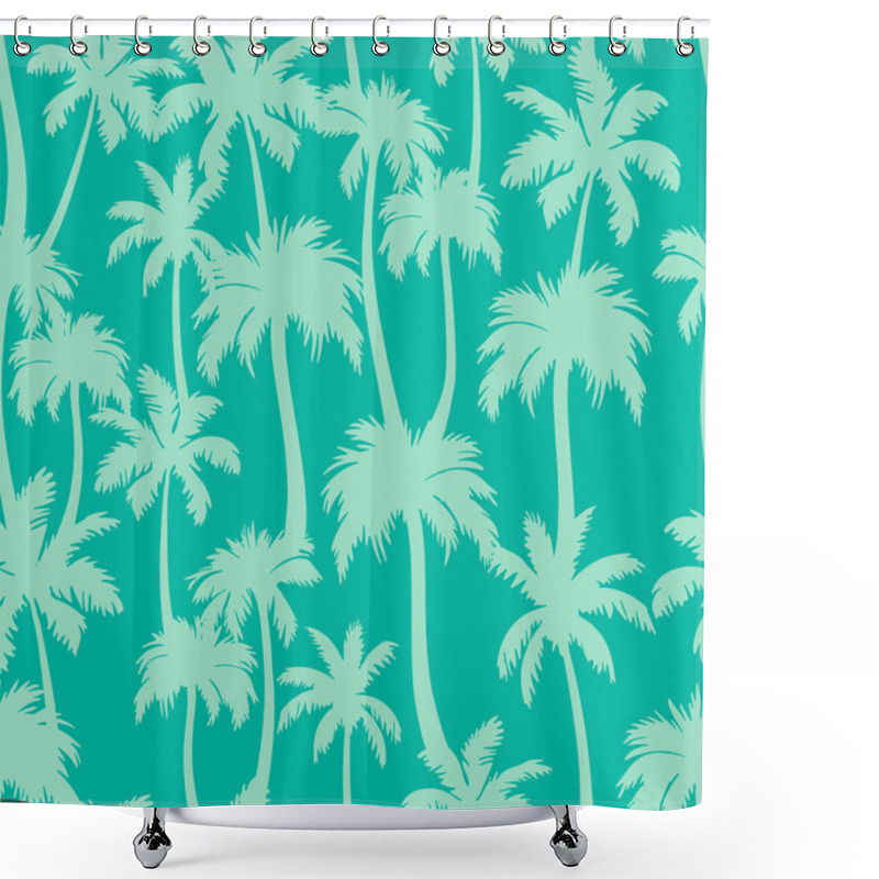 Personality  Palm Trees Seamless Pattern. Flat Vector Green Tropical Jungle Texture. Abstract Palm Silhouettes Summer Print For Textile, Exotic Wallpapers, Wrapping, Fabric, Background. Shower Curtains