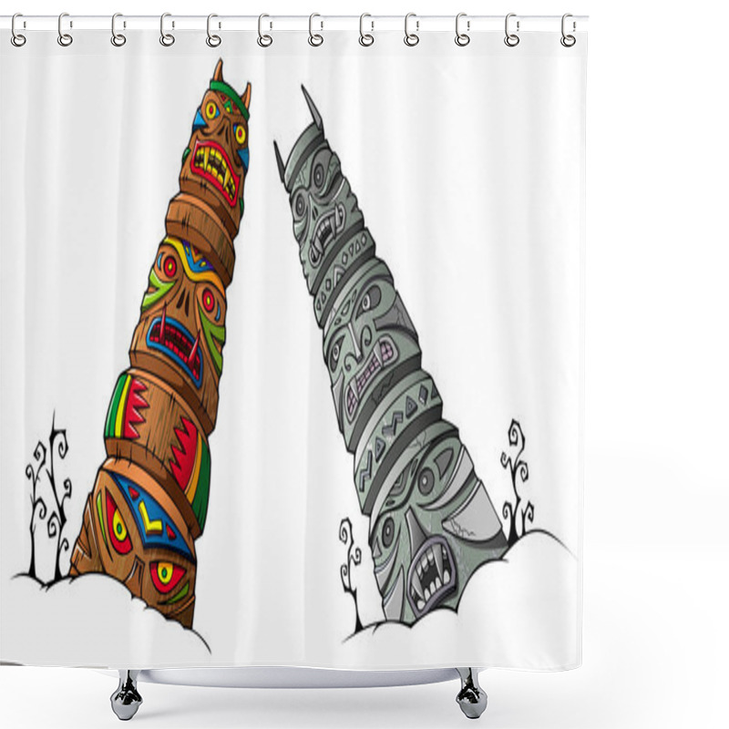 Personality  Wooden And Stone Idols Shower Curtains