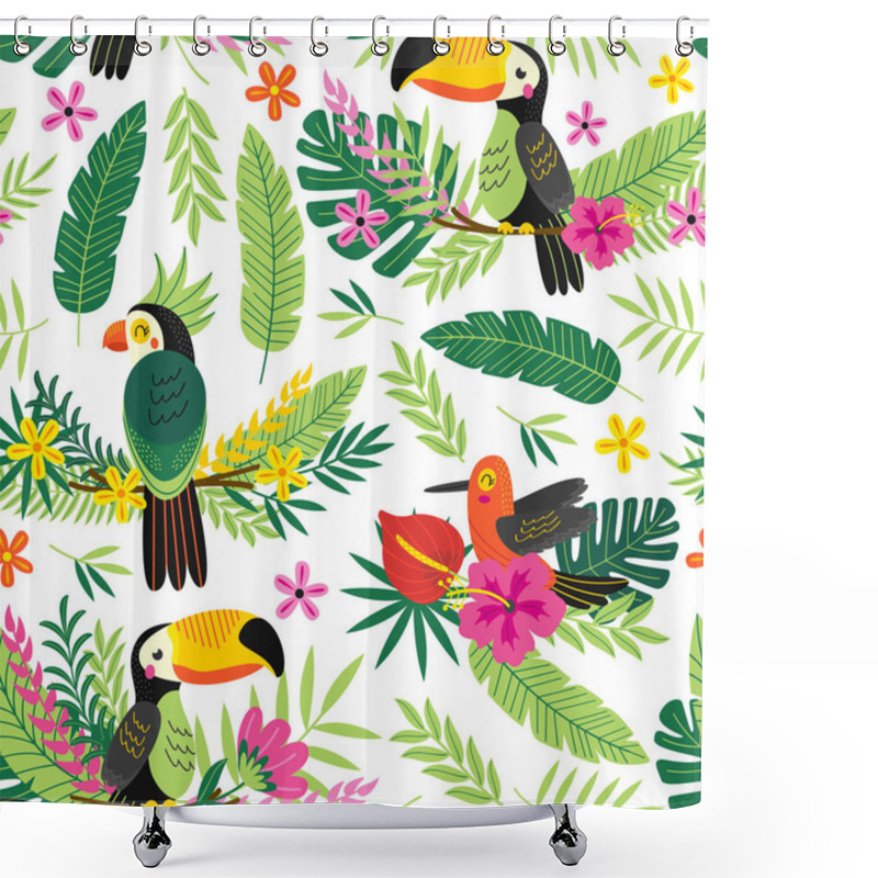 Personality  Seamless Pattern With Tropical Birds  Shower Curtains