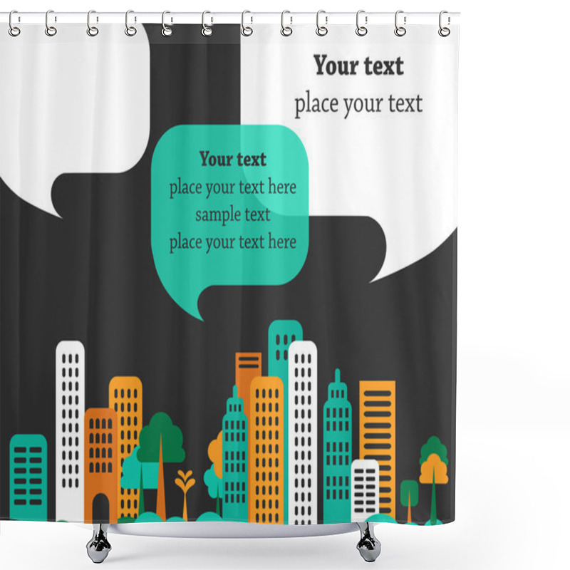 Personality  City Talks, Buildings And Speech Bubbles Shower Curtains