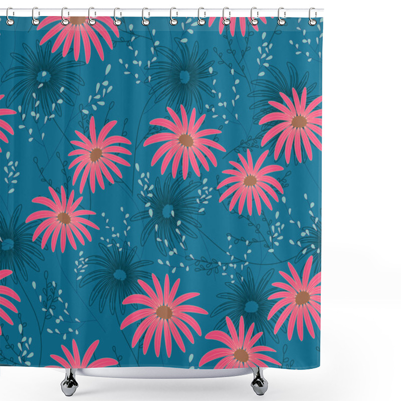 Personality  Floral Seamless Pattern With Delicate Flowers, Hand-drawing. Vector Illustration. Daisy Themed Repeating Pattern Shower Curtains