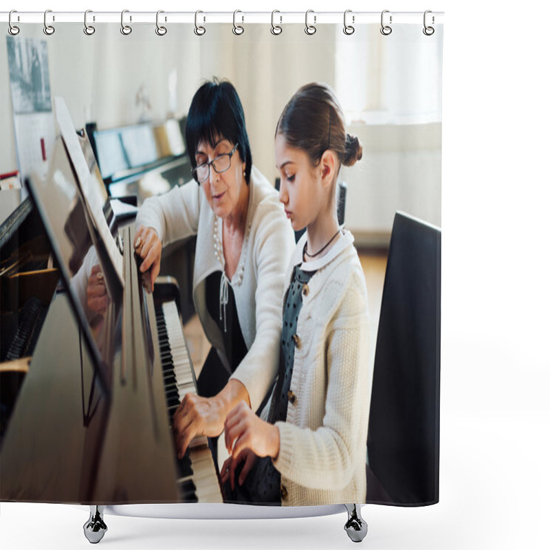 Personality  Music Teacher Shows How To Play  Piano Shower Curtains