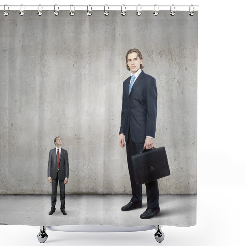 Personality  Businessman Looking Down At Small Businessman Shower Curtains