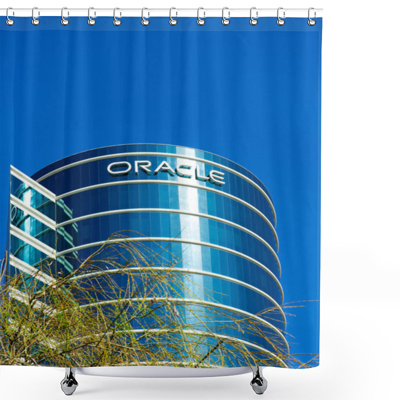 Personality  Redwood City, CA, USA - February 10, 2021: Building Of Oracle Corporation Office, An American Computer Technology Corporation Headquartered In Austin, Texas (since January 2021) Shower Curtains