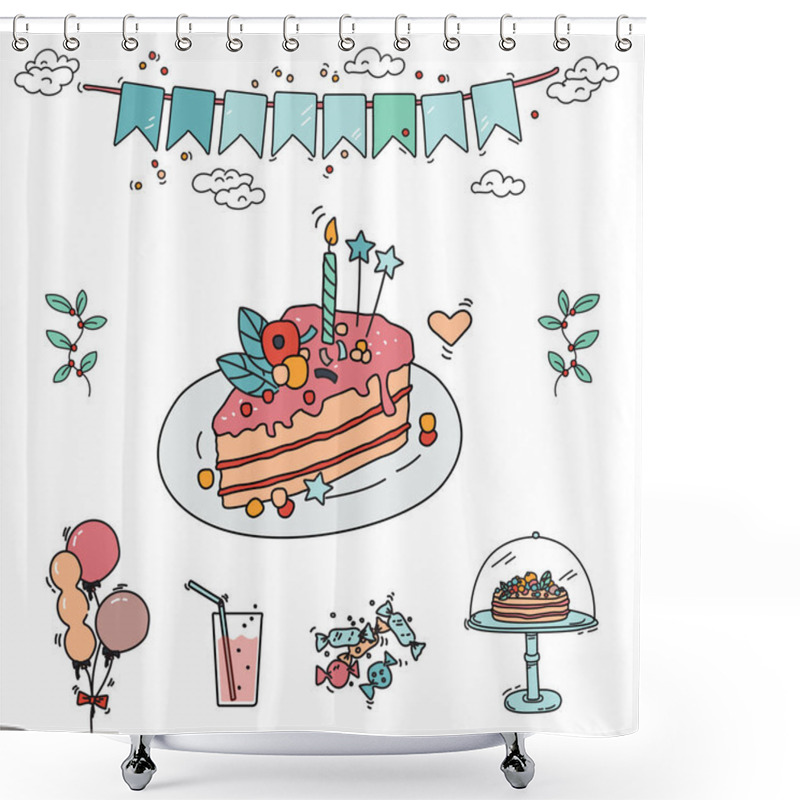 Personality  Party Cake Doodle Illustration Shower Curtains