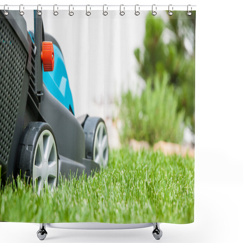 Personality  Lawn Mower On A Green Meadow Shower Curtains