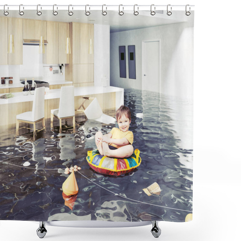 Personality  Boy In The Flooded Room. Media Elements Mixed Shower Curtains