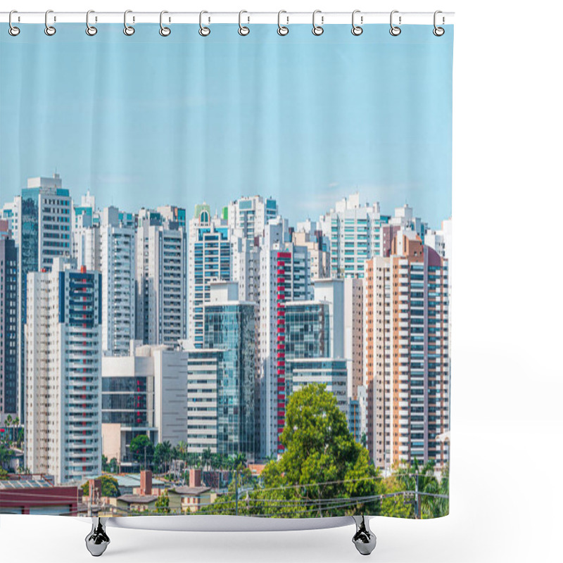 Personality  Cityscape Of Gleba Palhano Neighborhood At Londrina City, PR, Brazil. High Density Area Of Commercial And Residential Buildings. Brazilian City Known As Little London, In Honor To London City. Shower Curtains