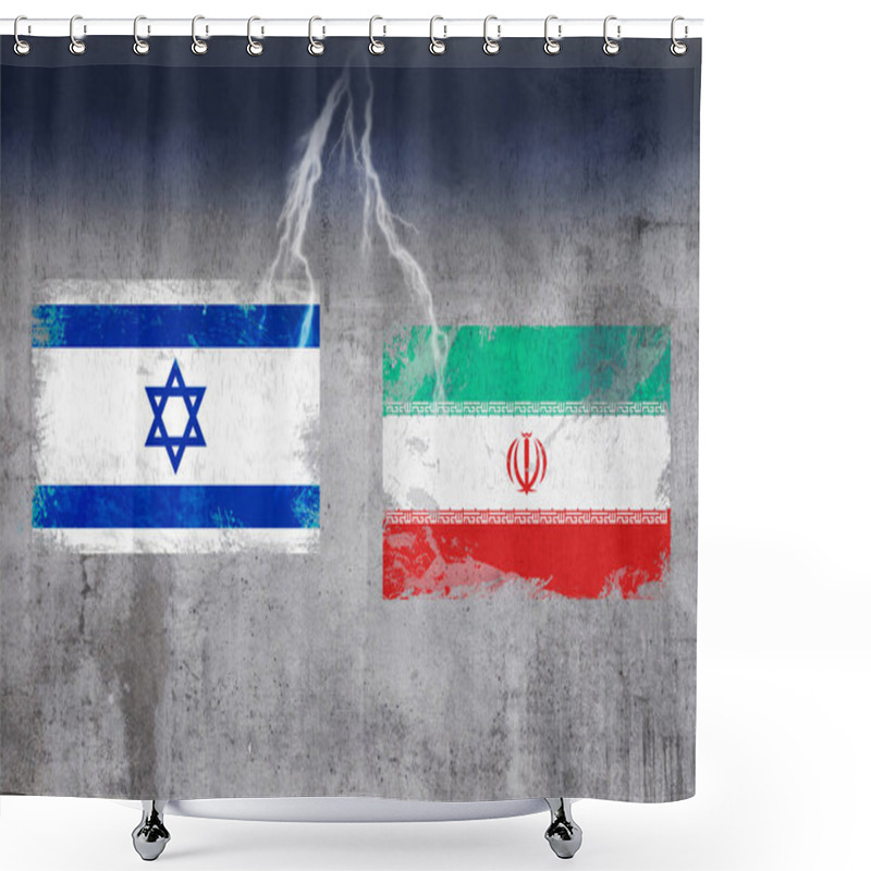 Personality  Conflict Between Israel And Iran. War In Middle East, Isolated Concrete Backgound Shower Curtains