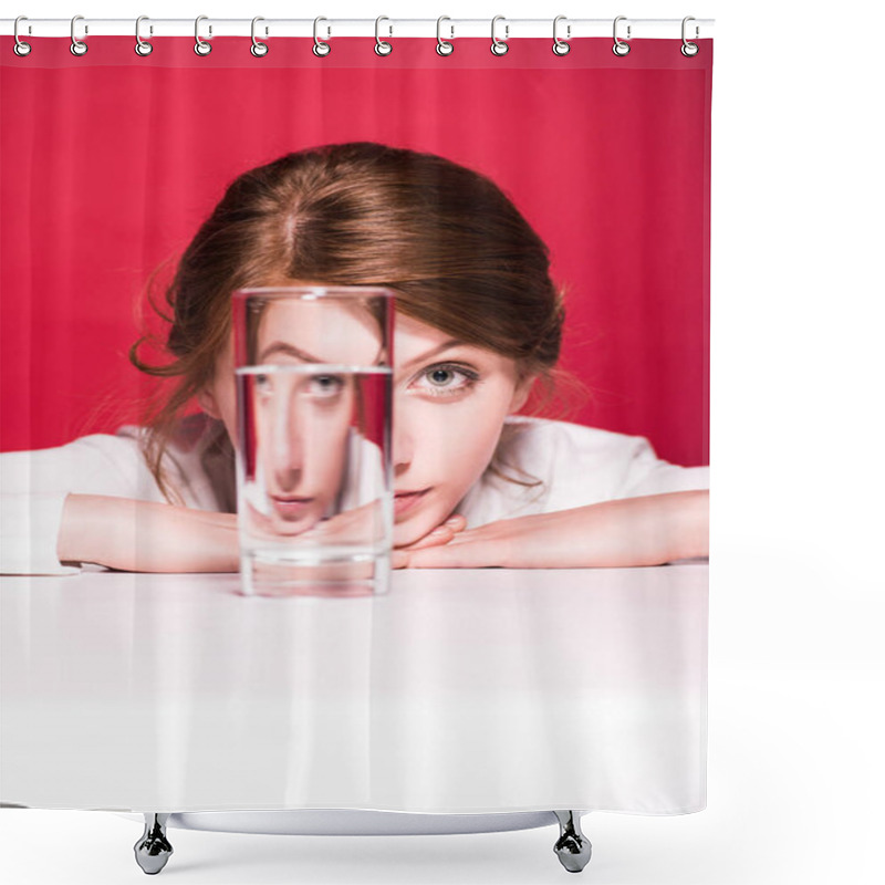 Personality  Young Woman With Glass Of Water Shower Curtains