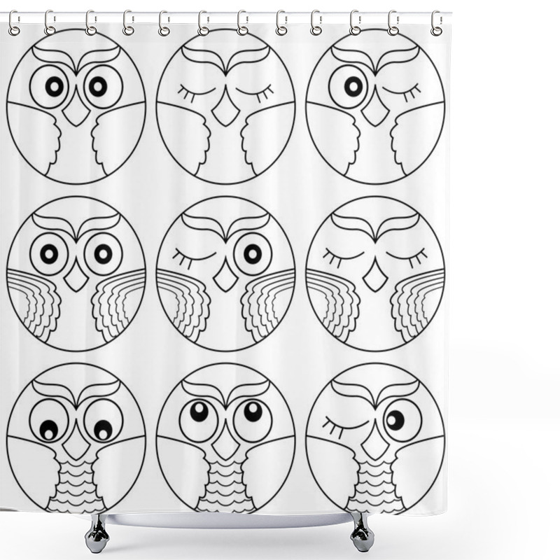 Personality  Nine Owl Faces In Circle Shapes Shower Curtains