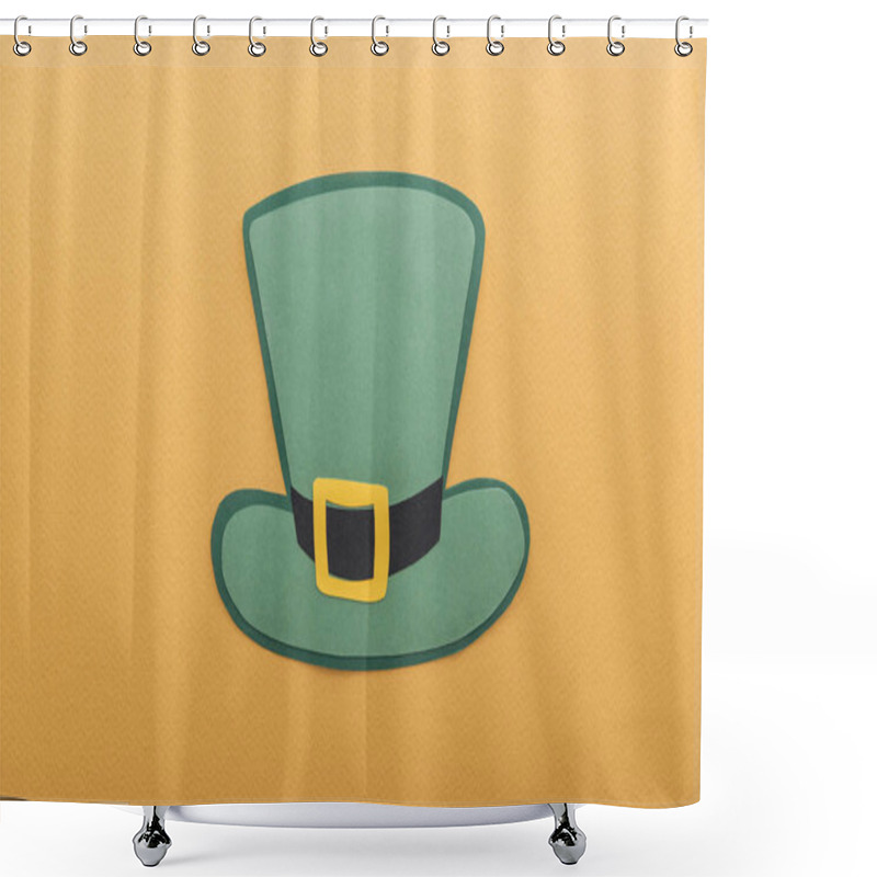 Personality  Top View Of Paper Hat Isolated On Orange, St Patrick Day Concept Shower Curtains