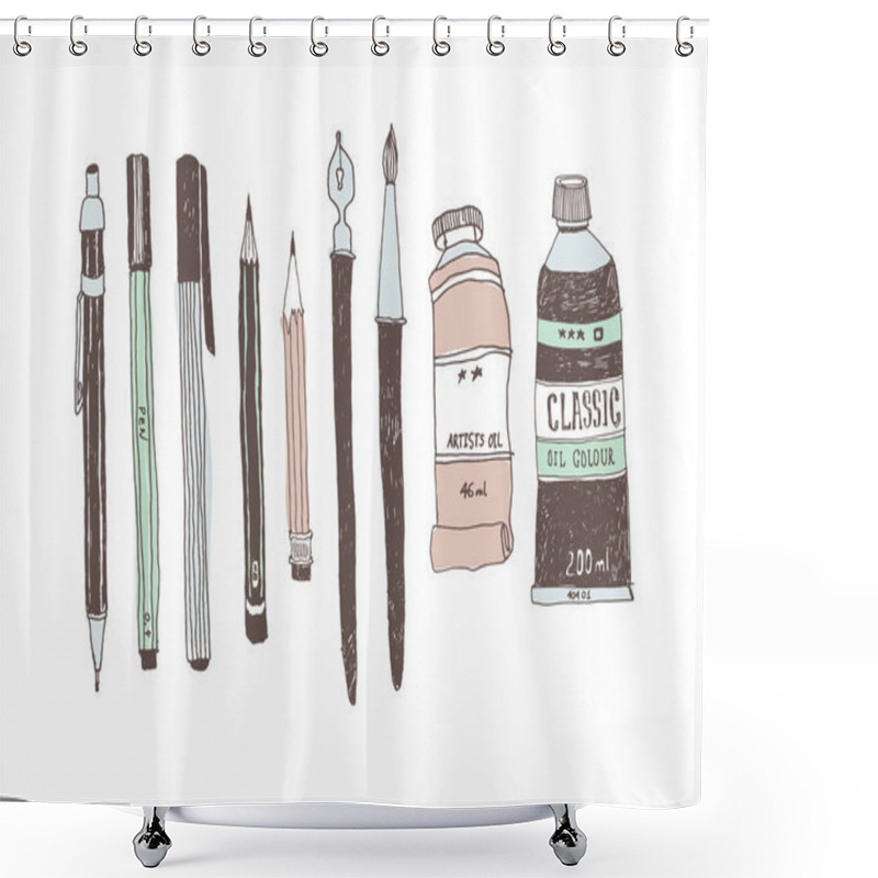 Personality  Hand Drawn Art Tools And Supplies Set Shower Curtains