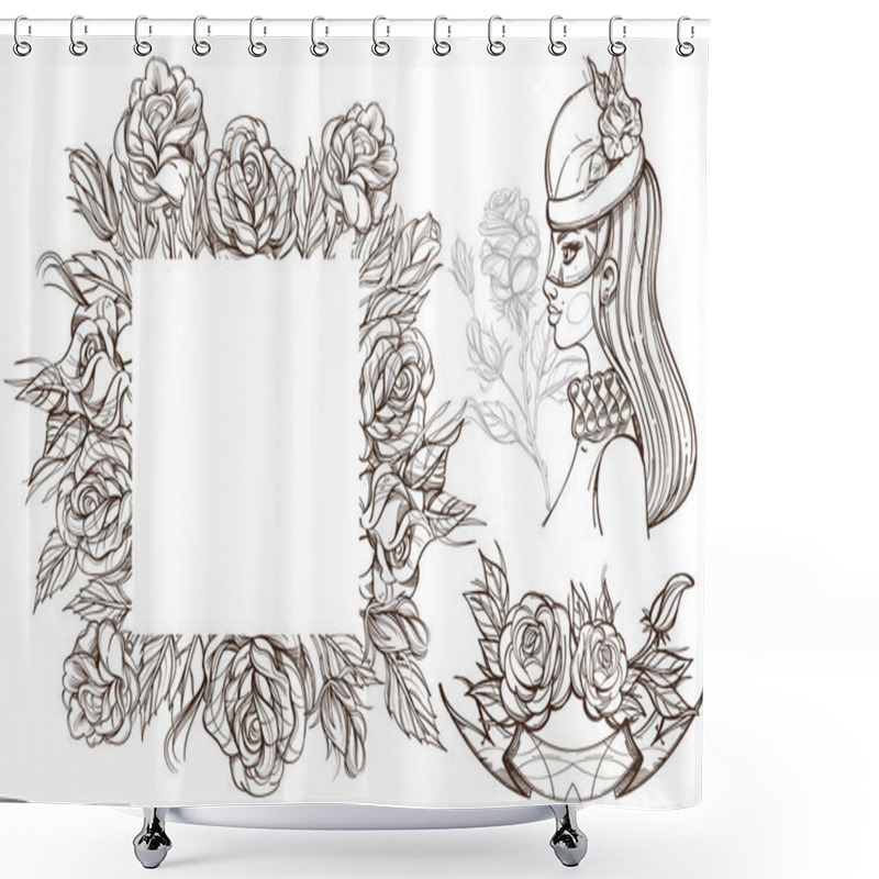 Personality  Roses And A Woman Illustration Shower Curtains