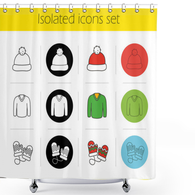 Personality  Winter Clothes Icons Set Shower Curtains