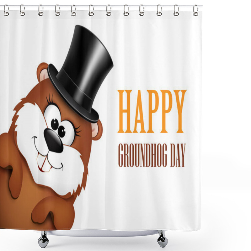 Personality  Funny Marmot In Hat On A White Background Shower Curtains