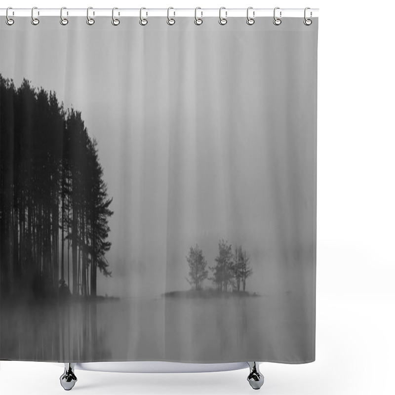 Personality  Bw Misty Lake Shower Curtains