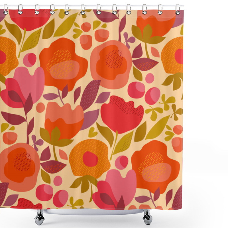 Personality  Red And Pink Decorative Flowers In Retro Style. Shower Curtains