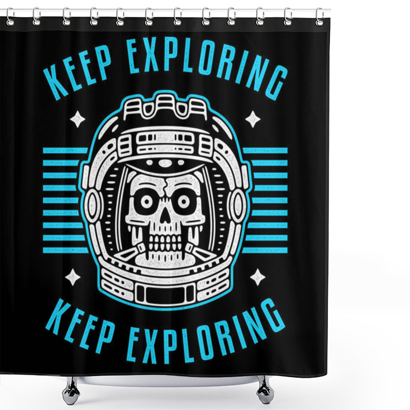 Personality  Spaceman Skull. Modern Space Logo. Monochrome Emblem. Keep Exploring. Star. Shower Curtains