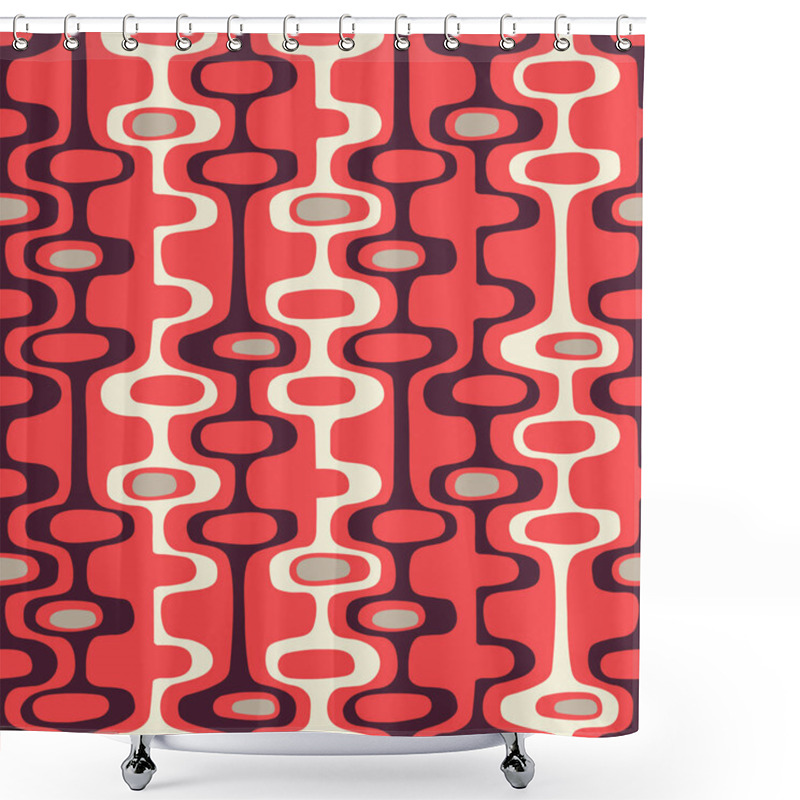 Personality  Seamless Abstract Mid Century Modern Pattern For Backgrounds, Fabric Design, Wrapping Paper, Scrapbooks And Covers. Retro Design Of Organic Oval Shapes And Stripes. Vector Illustration. Shower Curtains