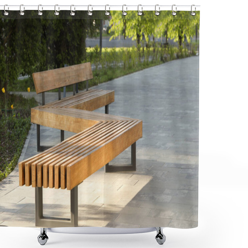 Personality  Wooden Bench In City Park On Sunny Morning Shower Curtains