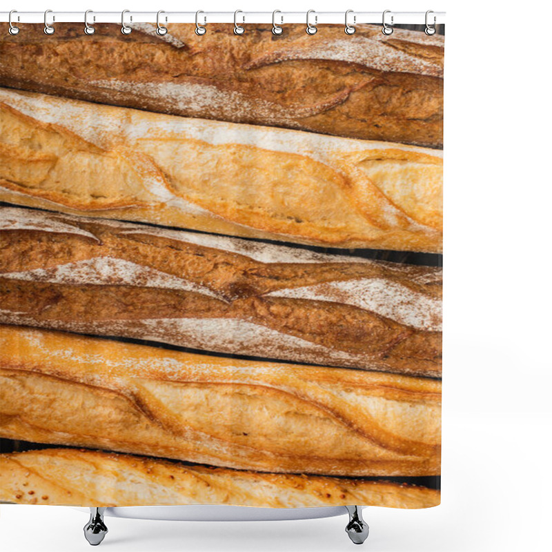 Personality  Close Up View Of Fresh Baked Baguette Loaves Shower Curtains